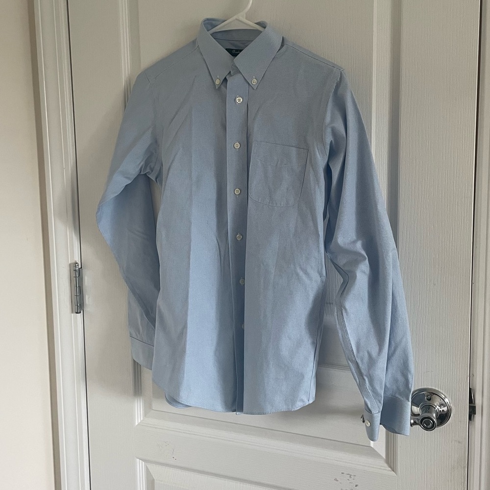 Boys Brooks Brothers small blue and white check non-iron button down shirt Sz 16